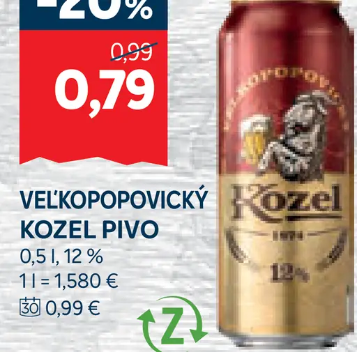Velkopopovický Kozel pivo plechovka