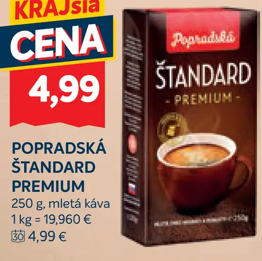Popradská Štandard Premium pražená mletá káva