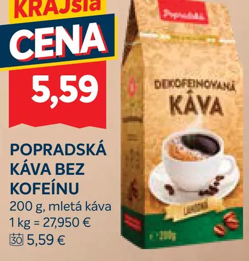 Popradská mletá káva bez kofeínu