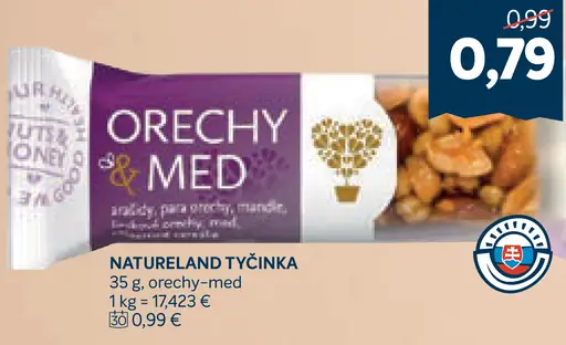 Natureland tyčinka orechy a med