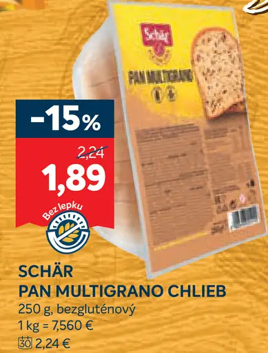 Schär Pan Multigrano jemný zrniečkový krájaný chlieb bezgluténový