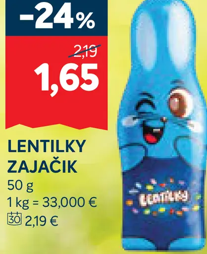 Lentilky Zajačik čokoládová figúrka s dražé