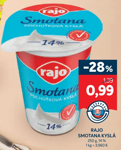 Rajo Smotana pochúťková kyslá 14%