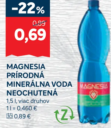 Magnesia Prírodná minerálna voda neperlivá