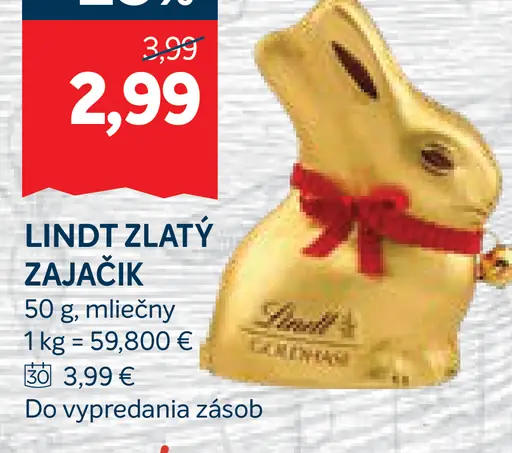 Lindt Zlatý zajačik mliečny