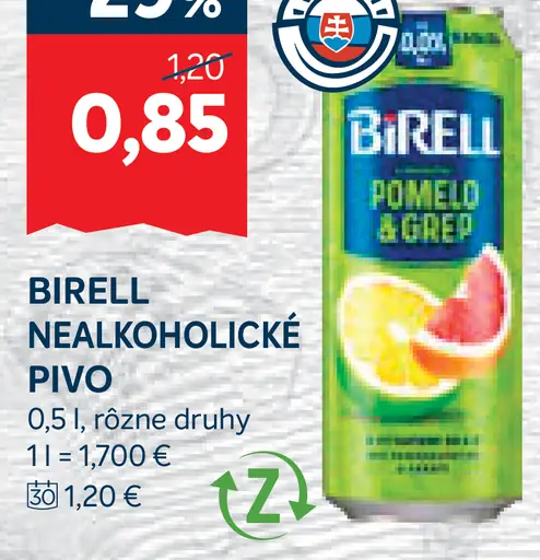 Birell Svetlý nealkoholické pivo plechovka
