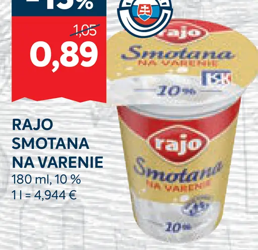 Rajo Smotana na varenie 10%