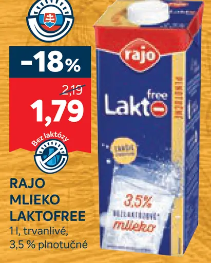 Rajo mlieko Laktofree trvanlivé 3,5 %