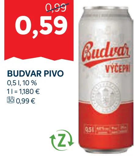 Budvar pivo výčapné plechovka