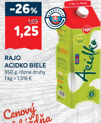 Rajo Acidko biele kyslomliečny nápoj rôzne druhy