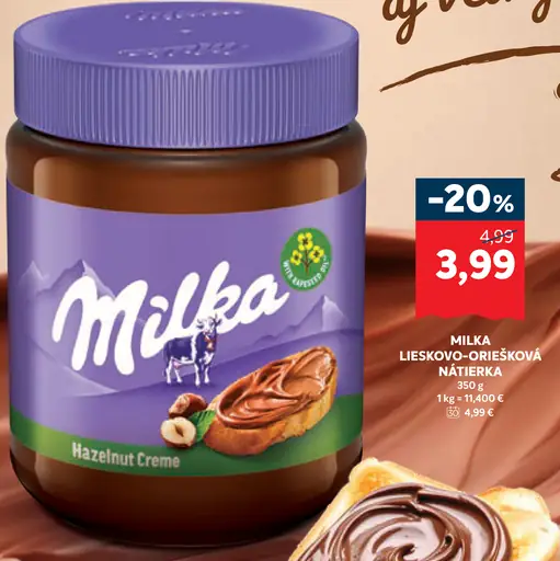 Milka Lieskovooriešková nátierka