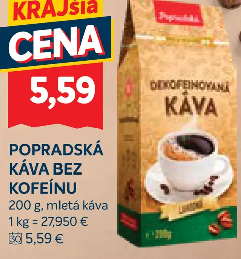 Popradská mletá káva bez kofeínu