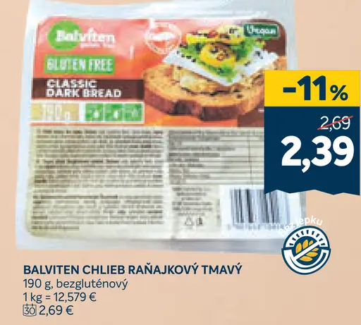 Balviten chlieb ražňákový tmavý bezlepkový