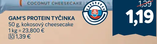 Gam's protein tyčinka kokosový cheesecake