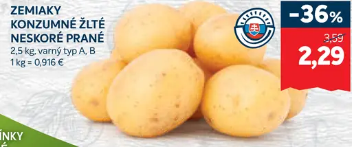 Zemiaky konzumné žlté neskoré prané