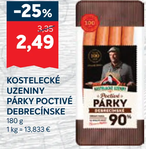 Kostelecké uzeniny párky Poctivé debrecínske