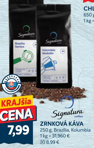 Signatura zrnková káva Brazília, Kolumbia