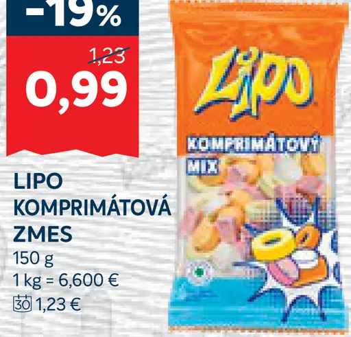 Lipo komprimátová zmes cukríkov