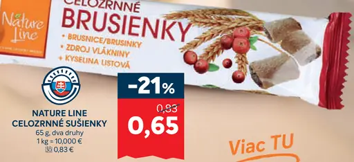 Nature Line celozrnné sušienky brusnicové