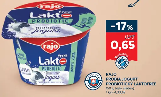 Rajo Lakto Free Probiotic biely sladený jogurt