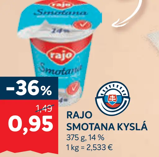 Rajo smotana kyslá 14%