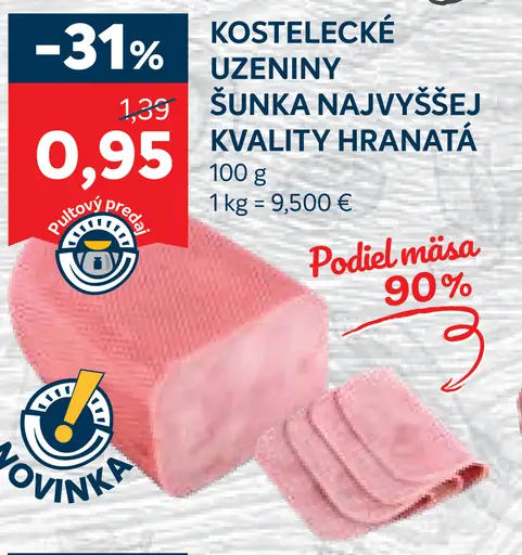 Kostelecké uzeniny šunka najvyššej kvality hranatá
