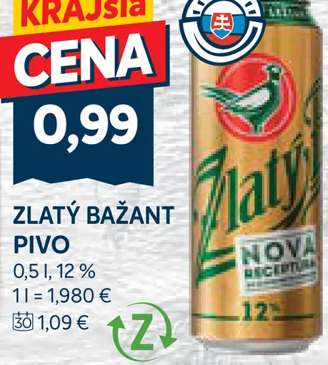 Zlatý Bažant Pivo plechovka