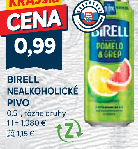 Birell Svetlý nealkoholické pivo plechovka
