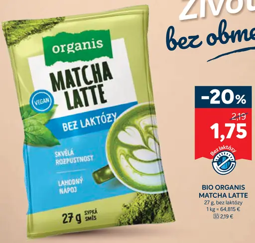 Bio Organis matcha latte bez laktózy