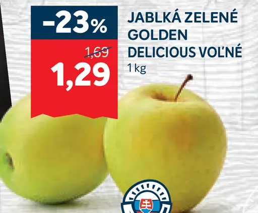 Jablká zelené Golden Delicious