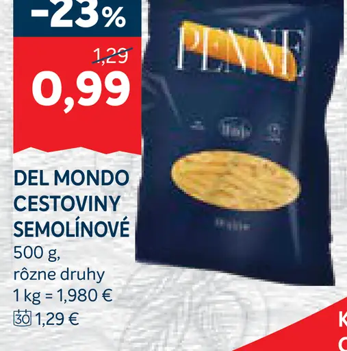 Del Mondo cestoviny semolinové penne