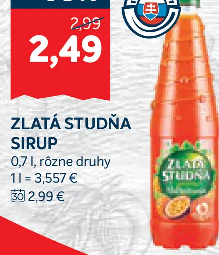 Zlatá Studňa sirup rôzne druhy