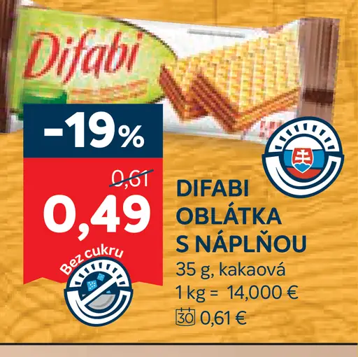 Difabi oblátka s náplňou kakaová