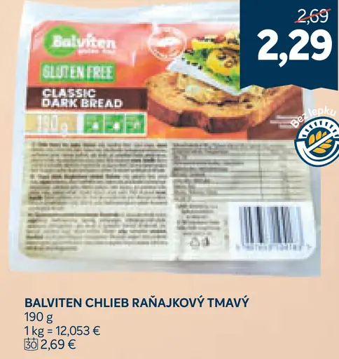 Balviten chlieb raňajkový tmavý bezlepkový
