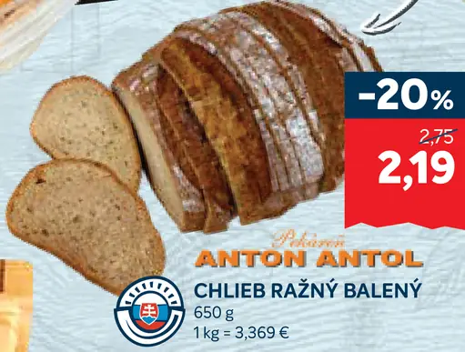 Anton Antol chlieb ražný balený