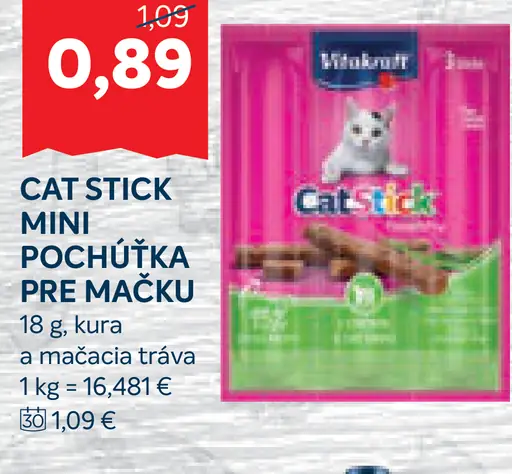 Vitakraft Cat Stick Mini pochúťka pre mačku kura a mačacia tráva