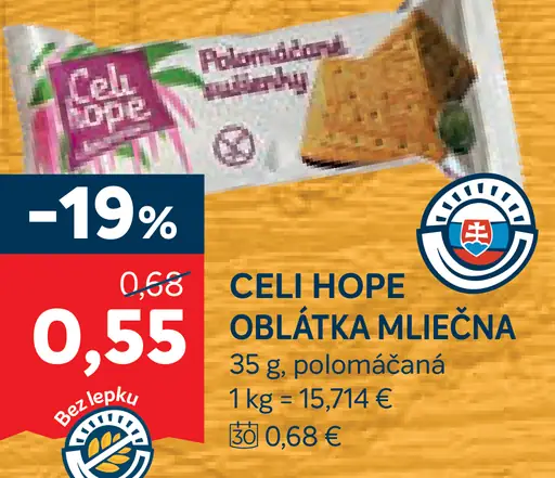 Celi Hope oblátka mliečna polomáčaná