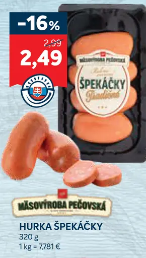 Mäsovýroba Pečovská hurka špekáčky