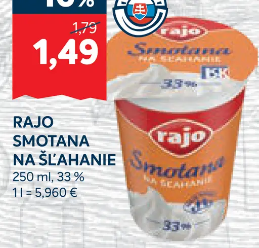 Rajo Smotana na šľahanie 33%