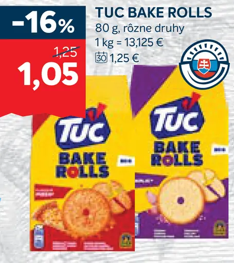 TUC Bake Rolls slané sucháre rôzne druhy
