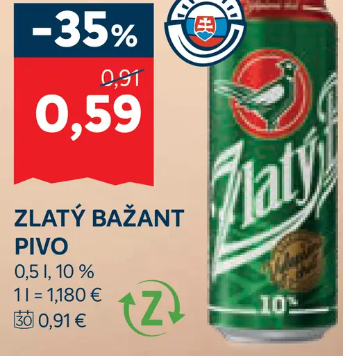 Zlatý Bažant Pivo plechovka