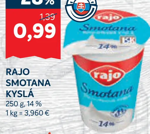 Rajo smotana kyslá 14%