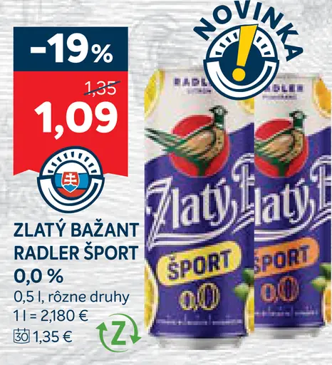 Zlatý Bažant Radler Šport 0,0 %