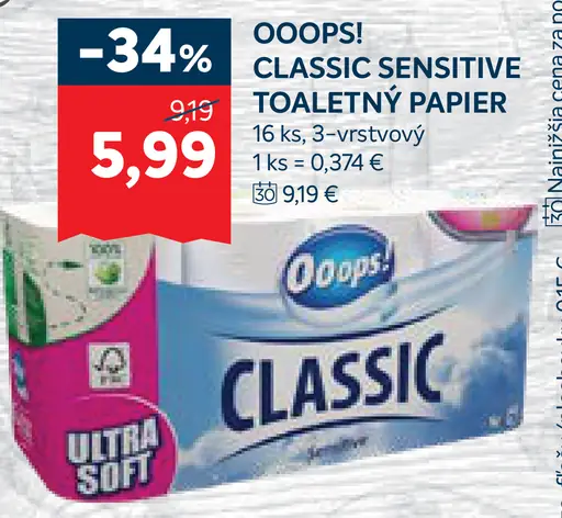 Ooops! Classic Sensitive toaletný papier