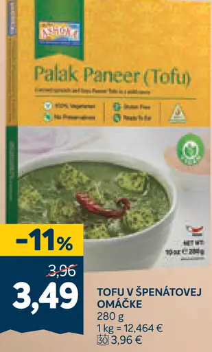 Vemondo Palak Paneer tofu v špenátovej omáčke