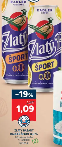 Zlatý Bažant Radler Šport 0,0 %