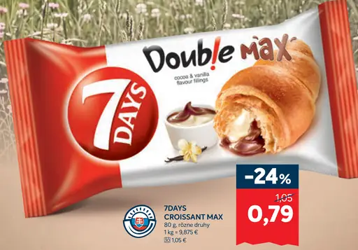 7Days Croissant Max Double Max s kakaovou a vanilkovou náplňou