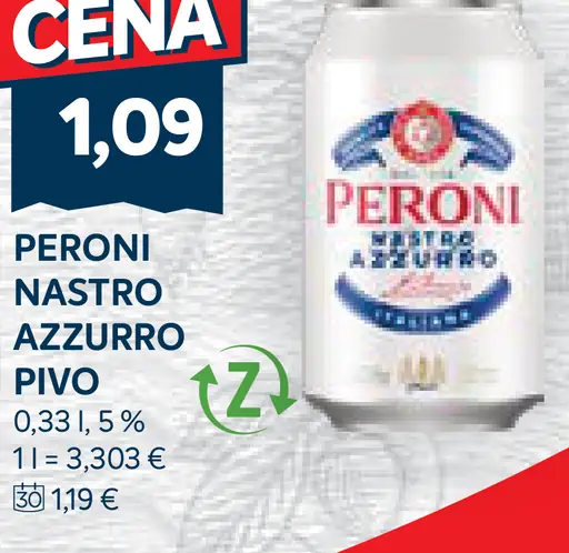 Peroni Nastro Azzurro svetlé pivo