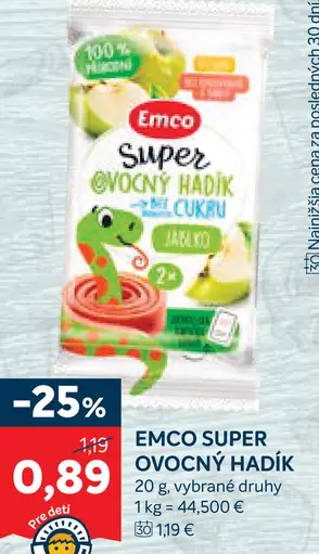 Emco Super ovocný hadík bez cukru jablko