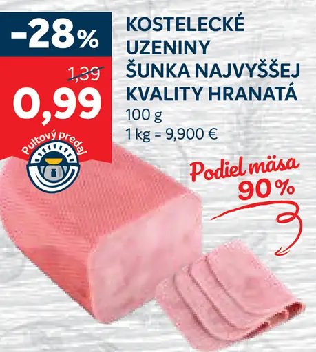 Kostelecké uzeniny šunka najvyššej kvality hranatá